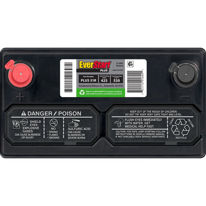 EverStart Plus Lead Acid Automotive Battery, Group Size 51R 12 Volt, 425 CCA