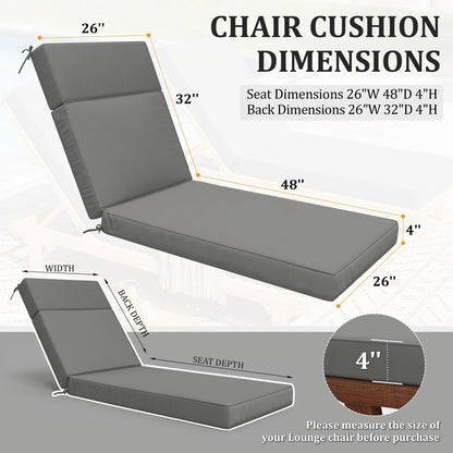 Kimunuk Outdoor Chaise Lounge Cushions set of 2, 80" x 26" x 4" Waterproof Pool Beach Recliner Replacement Cushions with Ties, Navy