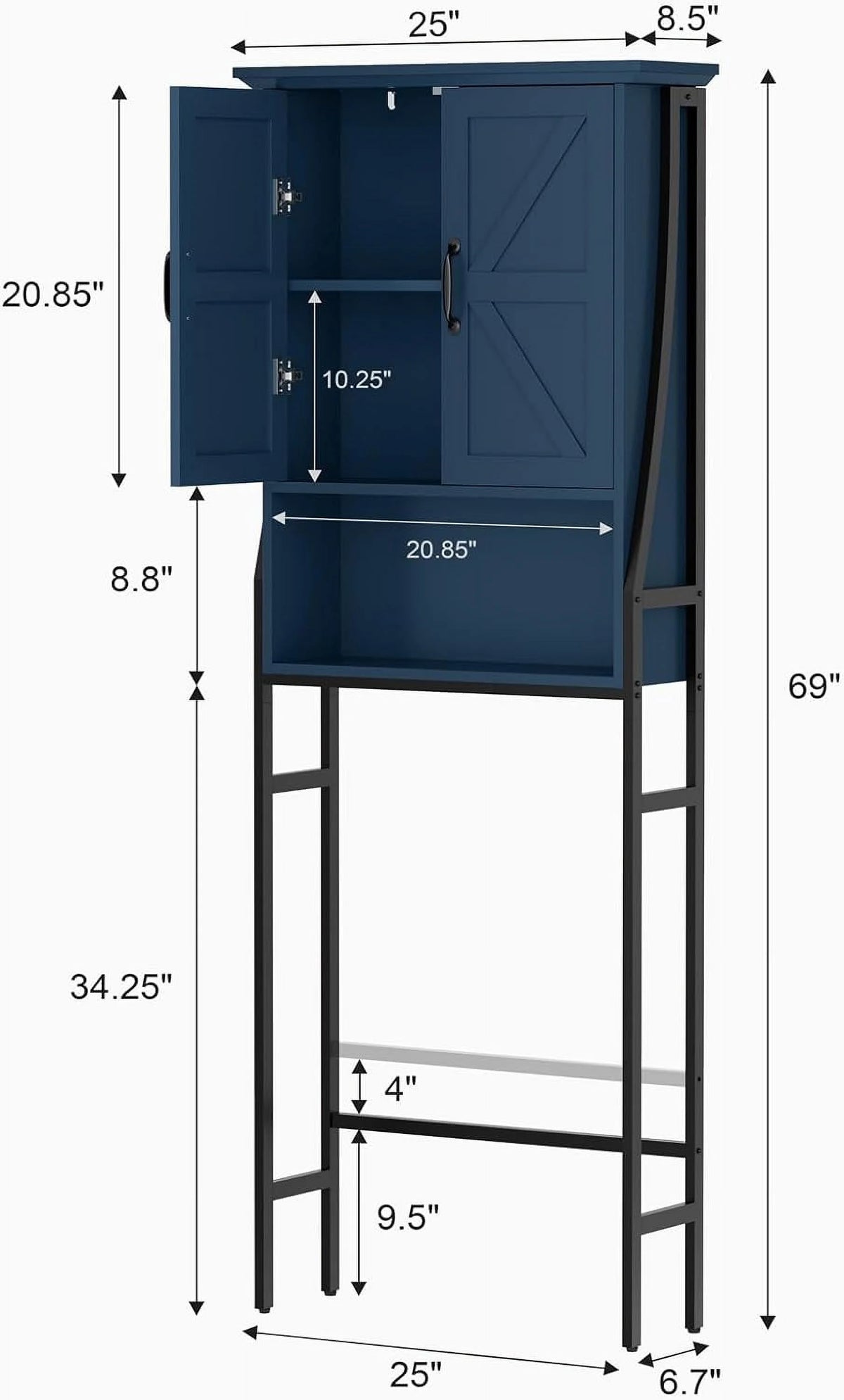 Over The Toilet Storage Cabinet, Over Toilet Bathroom Organizer, Above Toilet Storage Cabinet with Barn Doors Behind Toilet Bathroom Organizer Over-The-Toilet Cabinet (Cream White)