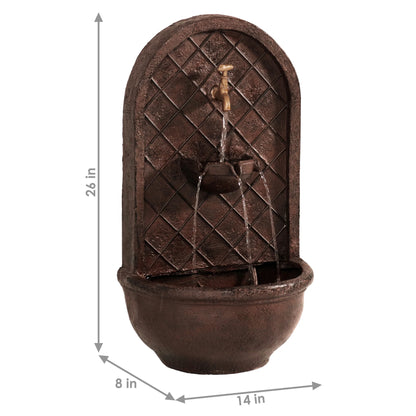 Sunnydaze Messina Polystone Outdoor Solar Wall Fountain, Bronze