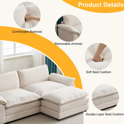 Zimtown Sectional Sofa with Ottoman, L Shaped Convertible Couch with Removable Chaise Chenille Fabric Sofa Set for 4-6 Persons Living Room Furniture Dark Grey