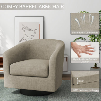 DREAMSIDEA Swivel Barrel Accent Chair for Living Room, Modern Upholstered Round Club Armchair-Cream