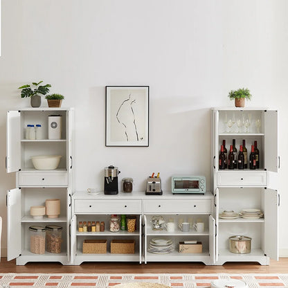 TrumanPick 61"H Large Buffet Sideboard Cabinet, TV Cabinet, Kitchen Pantry for Dining Room, Living Room, 61.3''L x 15''W x 29.8''H, White/Walnut