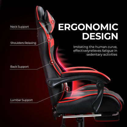 Gaming Chair, Seenda Video Game Chair with Footrest and Lumbar Support, Ergonomic Computer Chair Height Adjustable with Swivel Seat and Headrest, Red