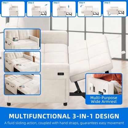 Dextrus  3-in-1 Convertible Futon Sofa Bed, Modern Sleeper Sofa with Pull-Out Bed for Small Place, Beige