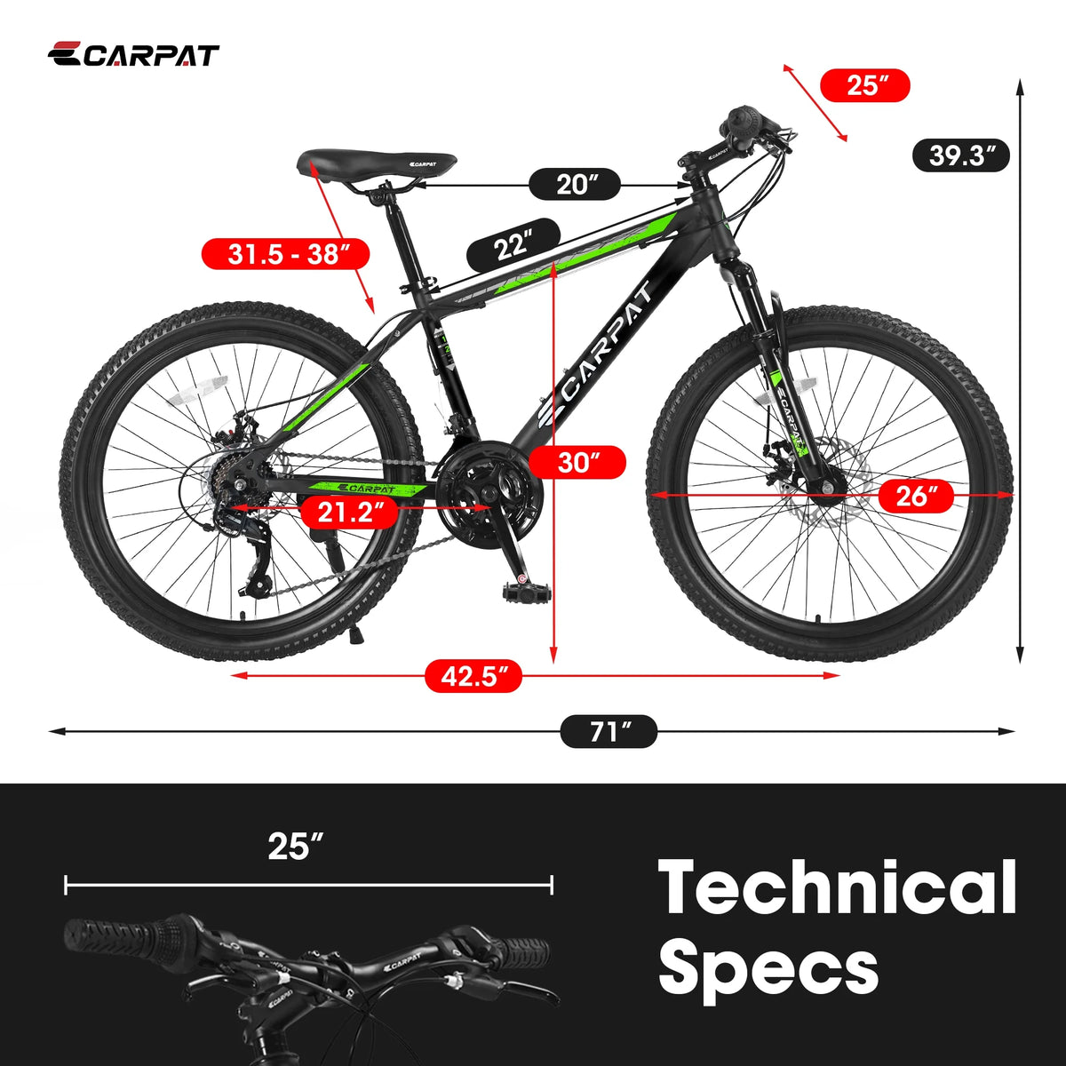 26 inch Mountain Bike for Men, Adult Mens Bike with 21 Speed & Disc Brakes