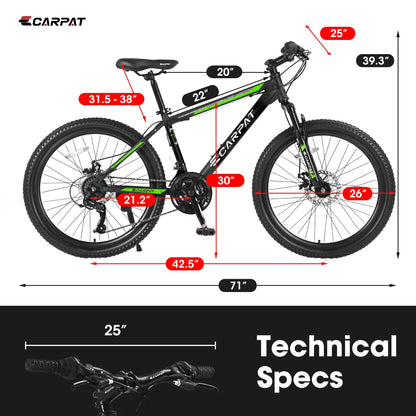 26 inch Mountain Bike for Men, Adult Mens Bike with 21 Speed & Disc Brakes