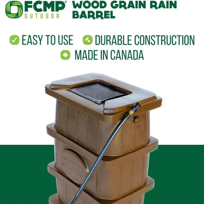 FCMP Outdoor WG4000-GRY Home Outdoor Wood Grain Rain Water Catcher Barrel