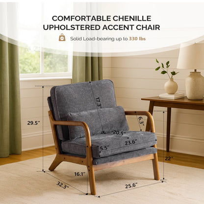 Ktaxon Accent Chair Corduroy Upholstered Armchair, Reading Club Chair with Pillow and Solid Wood Frame for Living Room Bedroom Furniture Off White