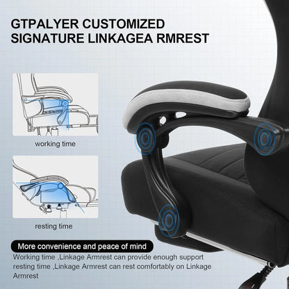 GTPLAYER Ergonomic High Back Pocket Spring Cushion Gaming Chair with Footrest & Linkage Armrests, Black