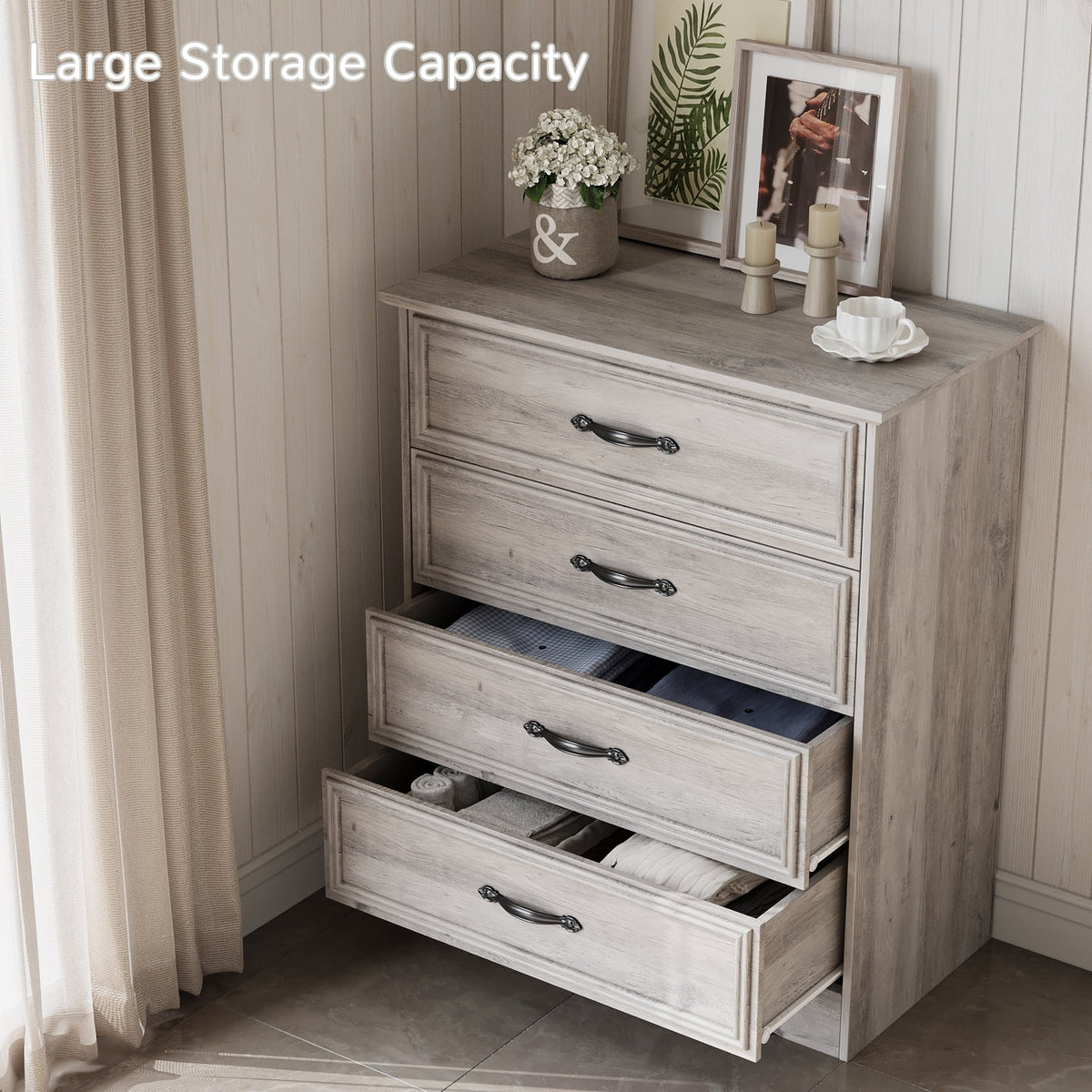 Duerer Modern Drawer Dresser for Bedroom, Living Room, Hallway, Dresser Chest with 4 Drawers, Black