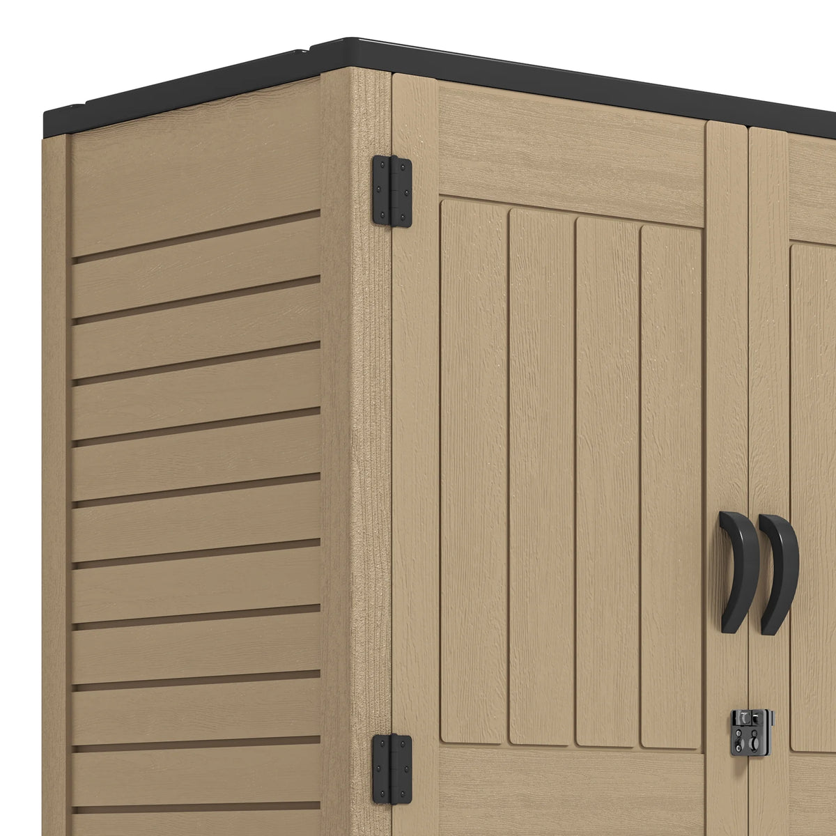 Uforic Outdoor Storage Shed, Vertical Lockable Tool Storage Resin Shed for Garden, Garage, Patio, No Shelves Included, Brown