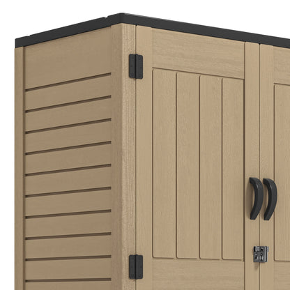 Uforic Outdoor Storage Shed, Vertical Lockable Tool Storage Resin Shed for Garden, Garage, Patio, No Shelves Included, Brown
