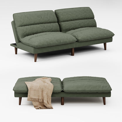 Homall Futon sofa, Two Seat Adjustable Sofa, Corduroy Fabric, Upholstered Sofa, Sofa Changeable into Bed, Leisure Reading and Games, Green