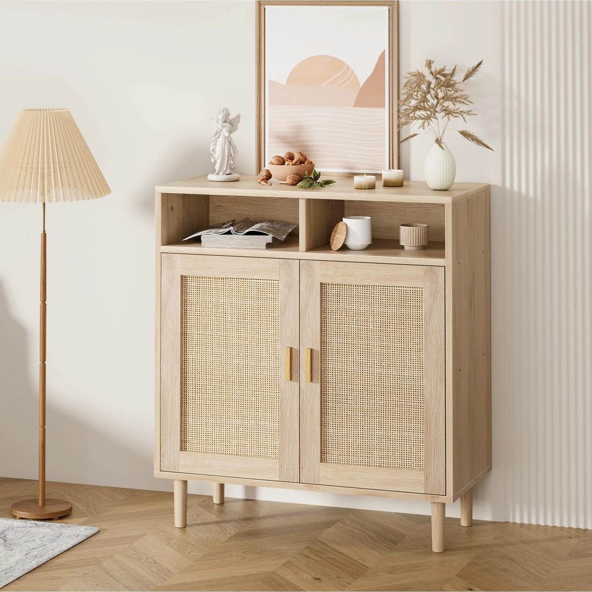 NEILA Rattan Cabinet with 2 Doors and Shelf, Modern Accent Furniture, 1 Piece