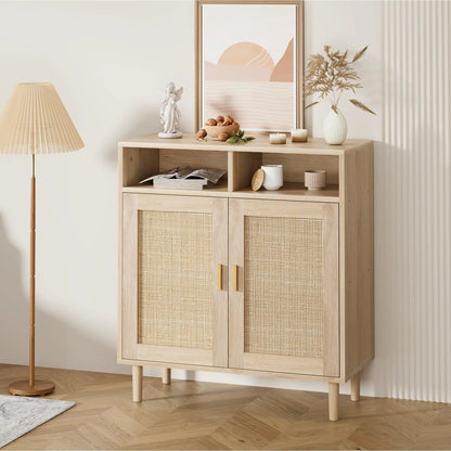 NEILA Rattan Cabinet with 2 Doors and Shelf, Modern Accent Furniture, 1 Piece