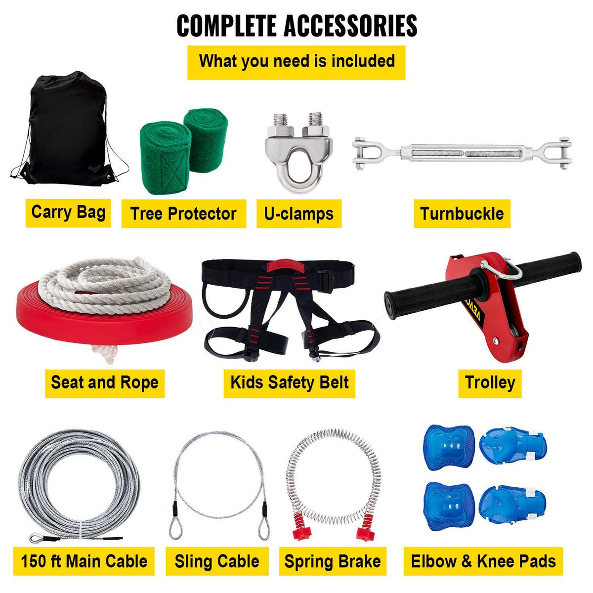 VEVOR Zip line Kits for Backyard 40ft. Zip Lines for Kid and Adult. Included Swing Seat. Zip Lines Brake. and Steel Trolley. Outdoor Playground Equipment