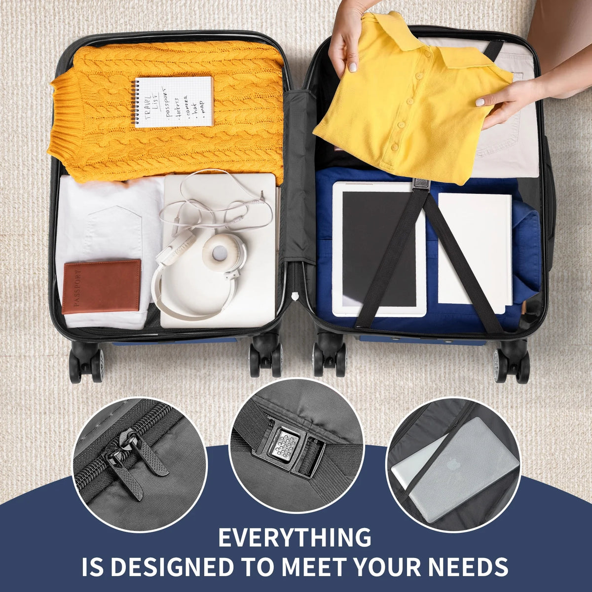 Zimtown 3 Piece Nested Spinner Suitcase Luggage Set With TSA Lock Royal Blue