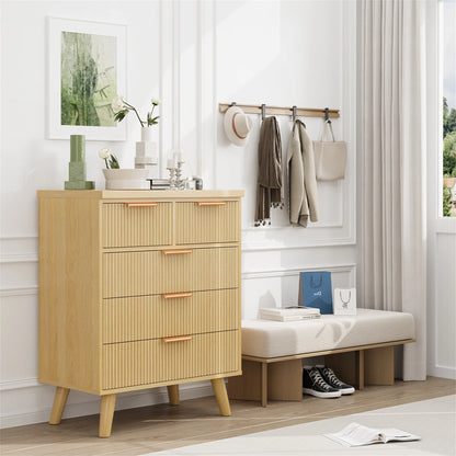Planntonneo Boho Fluted 6 Drawer Dresser, Wooden Chests for Bedroom