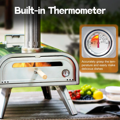 BIG HORN OUTDOORS 16 Inch Pellet Pizza Oven Outdoor, Wood Pellet Pizza Stove with Pizza Stone for Backyard, Camping, Silver