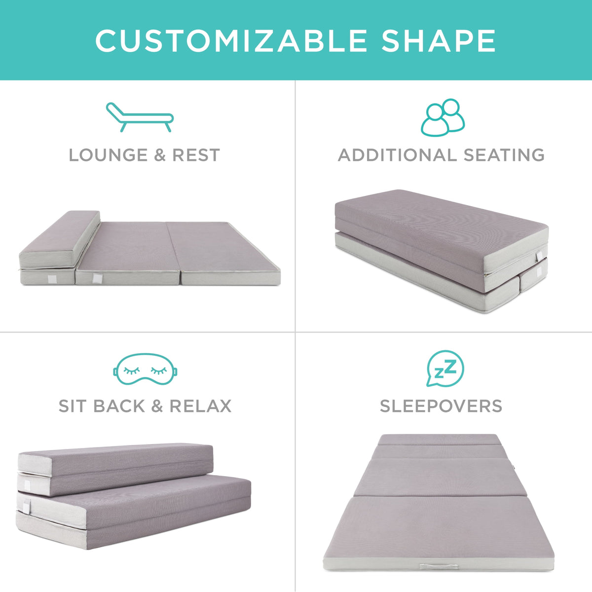 Best Choice Products 4in Thick Folding Portable Twin Tri-Fold Mattress w/ Carry Case, Washable Cover - Gray