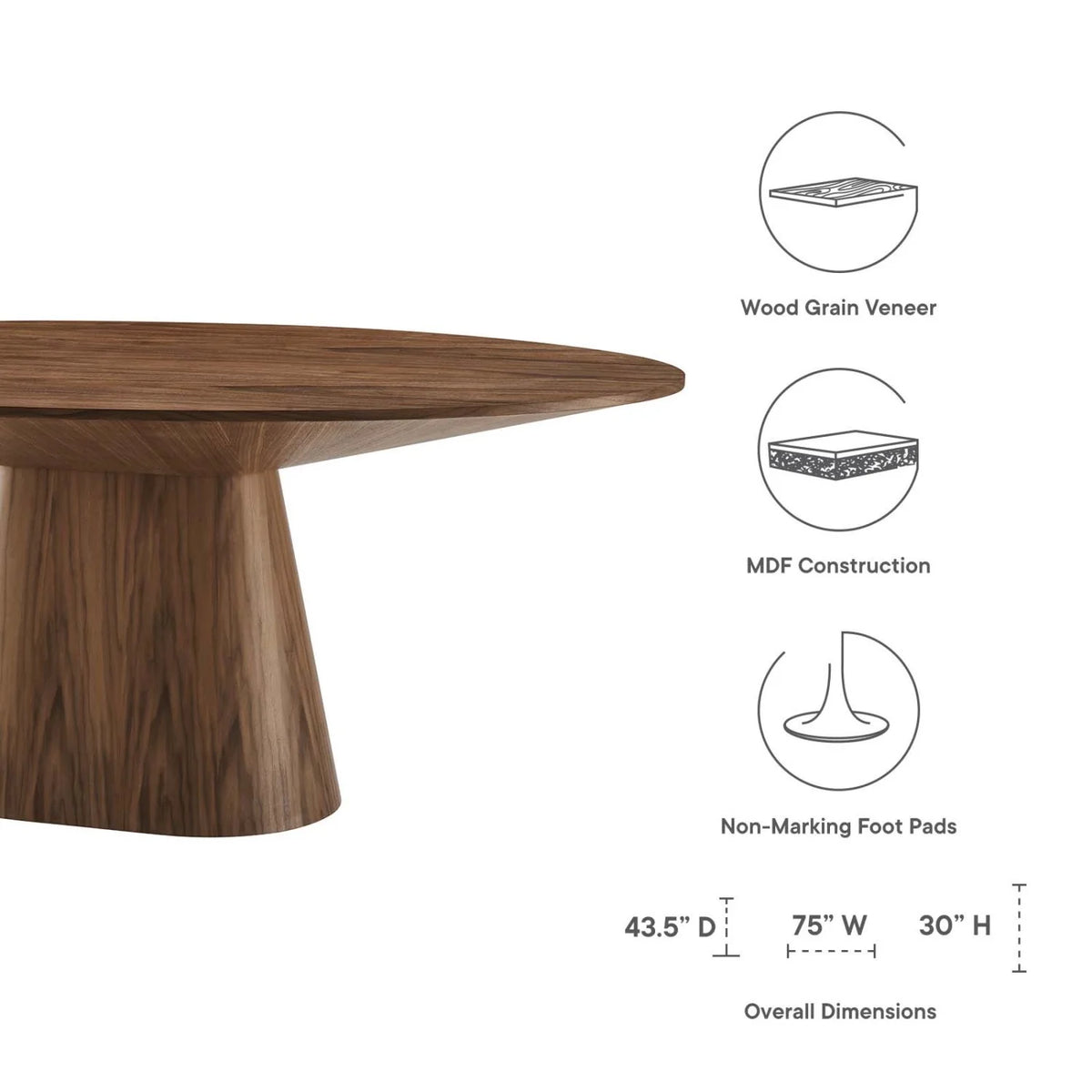 47 Inch Dining Table, Walnut, Wood, Round, Kitchen Cafe Bistro Hospitality Restaurant, Modern Contemporary HB34409