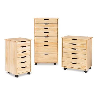 Riverbay Furniture Six Drawer Wood Rolling Storage Cart in Brown