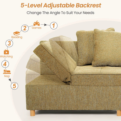 SEJOV 4-in-1 Convertible Sleeper Chair Bed, Linen Sofa Bed for Small Space, Futon Sofa with 2 Throw Pillows for Living Room, Single Recliner with 5 Adjustable Backrest for Bedroom Apartment, Brown