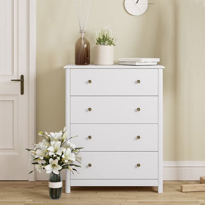 Homfa Vertical Dresser with 4 Drawer, Wide Chest of Drawers Nightstand for Bedroom Closet Entryway, White