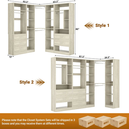 Homieasy Freestanding Closet System with 3 Sets, 87.2" Closet Organizer System with 5 Drawers & 4 Hanging Rods, Reversible L Shaped Walk-in Closets, Black