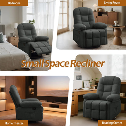 Korser Manual Swivel Rocker Recliner Chair for Living Room,Small Recliner Sofa for Small Spaces,Linen Fabric,Dark Black