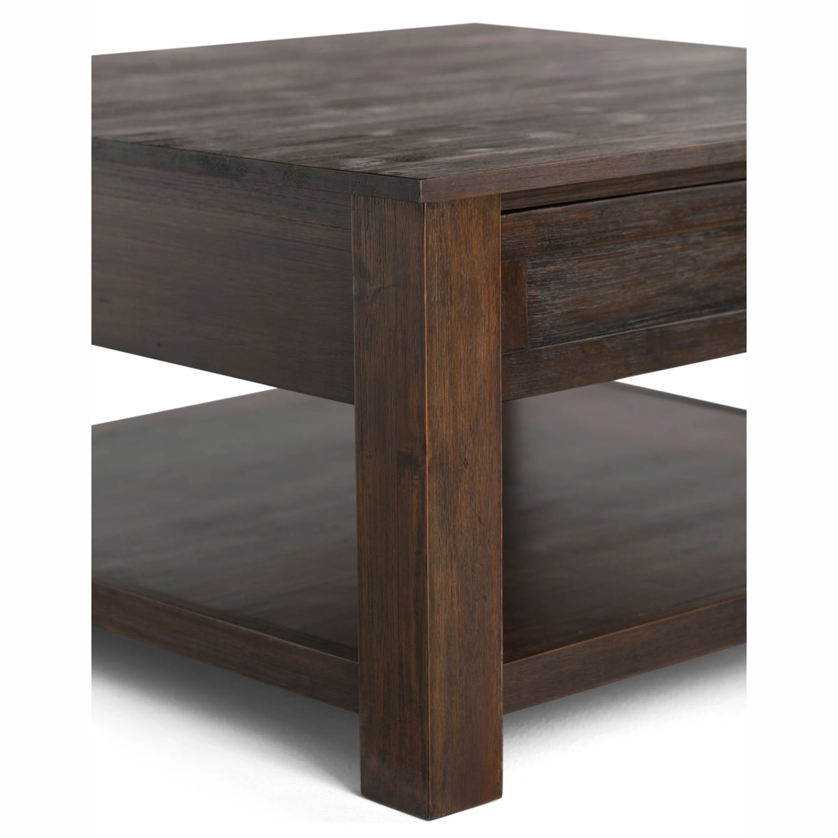 Simpli Home Monroe SOLID ACACIA WOOD 38 inch Wide Square Rustic Coffee Table in Distressed Charcoal Brown