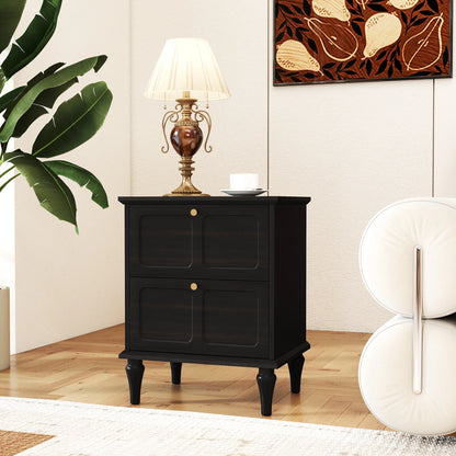 HLR 20" Mid Century Nightstands Set of 2 with Drawers, Wood Bedside Table End Table for Bedroom, Brown