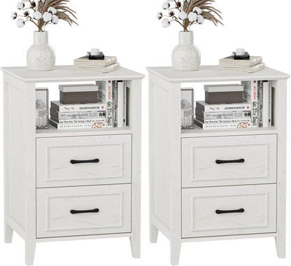 ANHDAH Nightstand Set of 2, Modern End Table with 2 Drawers and Open Shelf, 23.6 Inch High Bedside Table with Storage