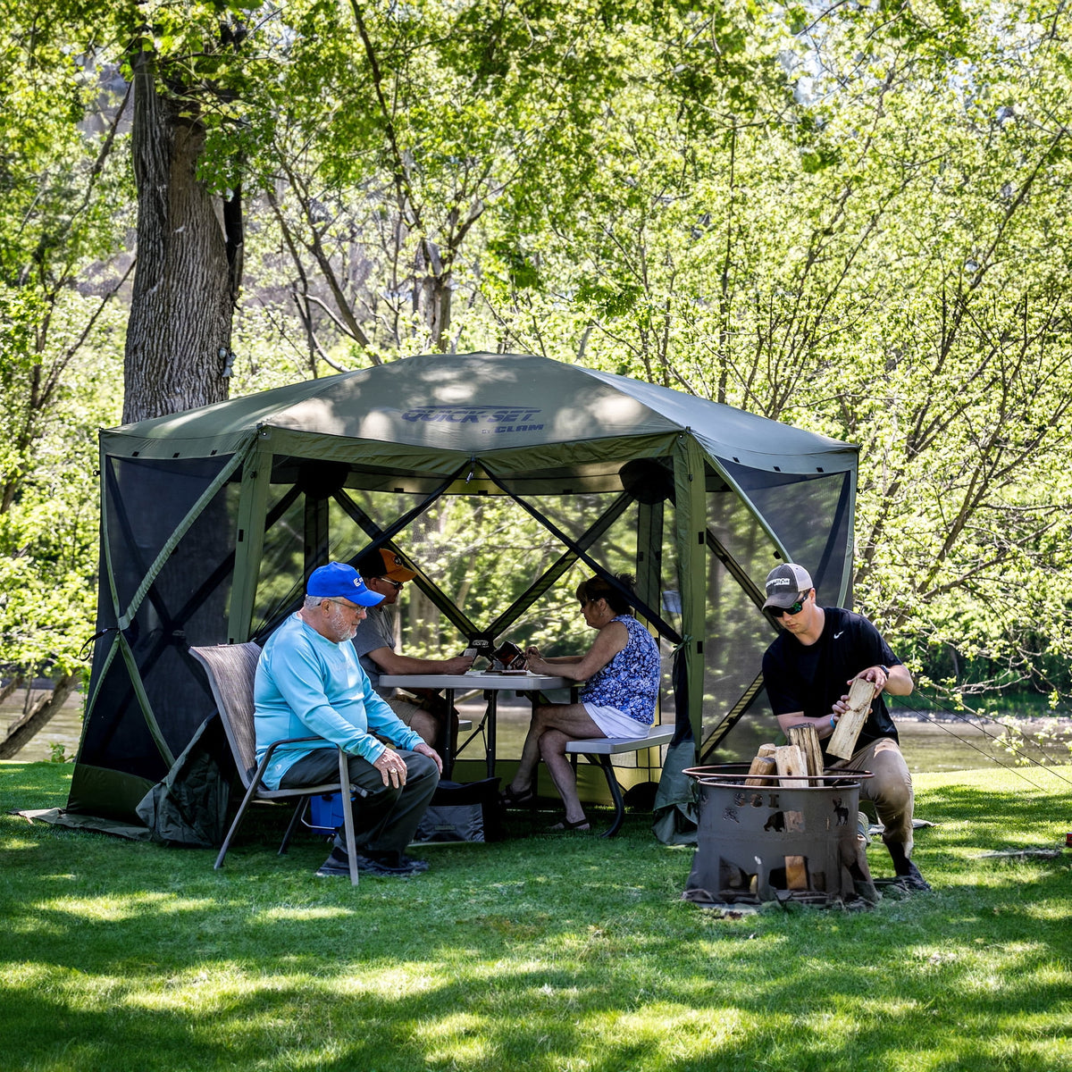 CLAM Quick-Set Pavilion 12.5 x 12.5' Portable Outdoor Canopy Shelter, Green