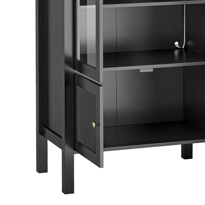 Craftian Arched Kitchen Pantry Storage Cabinet with LED Lights & Glass Doors, Display Cabinet, Natural