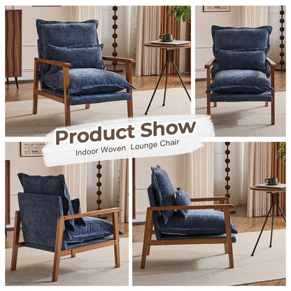 Ktaxon Chenille Accent Chair, Solid Wood Armrests Armchair, Metal Frame for Stability, Single Sofa with Comfortable Cushions and Lumbar Pillow Beige