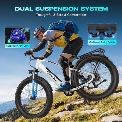 Gocio Electric Bike, 26"x4.0" Fat Tire E-Mountain Bike, Peak 1000W Motor, 28MPH 48V 15Ah Battery Removable Ebike for off Road, Sand, UL2849