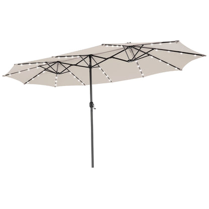 Costway 15FT Twin Patio Double-Sided Umbrella 48 Solar LED Lights Crank Outdoor Beige