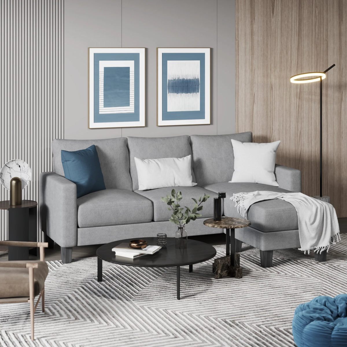 Homall Convertible Sectional Sofa Couch, Modern Linen Fabric L-Shaped Couch 3-Seat Sofa Sectional with Reversible Chaise for Small Living Room, Apartment and Small Space, Dark Gray
