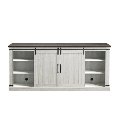FESTIVO Farmhouse TV Stand for 75" TV, Entertainment Center, Sliding Barn Door TV Stand, 68 inch TV Console Table, Home Living Room Media Console with Adjustable Shelf - Off White