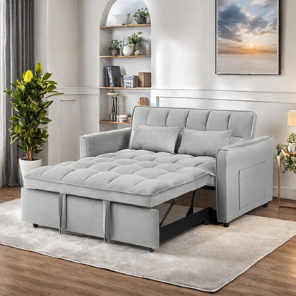 Convertible Sofa Bed,3-in-1 Sleeper Sofa with Pull Out Bed,Sleeper Futon Couch Loveseat with Adjsutable Backrest and Pillows for Living Room,Gray