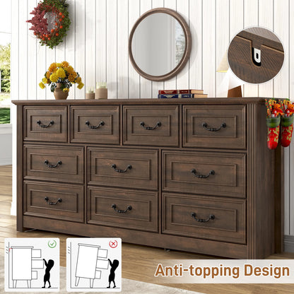 ChVans Farmhouse 12 Drawers Dresser for Bedroom, 63'' Wide Wood Rustic Chest of Drawers with Natural Texture, Vintage Design, Large Storage Dressers Organizer for Living Room, Hallway