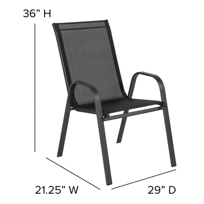 BizChair 5 Pack Black Outdoor Stack Chair with Flex Comfort Material and Metal Frame