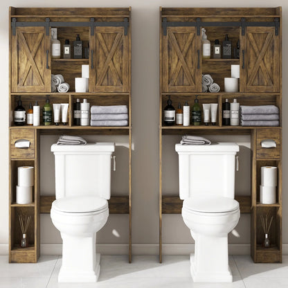 Over The Toilet Storage Cabinet, Farmhouse Storage Cabinet Over Toilet with Sliding Doors��Home Space-Saving Toilet Rack, for Bathroom, Restroom, Laundry