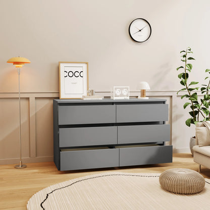 Kadyn White Chest of Drawer, 6 Double Drawer Dresser for Bedroom, Modern Storage Cabinet for Living Room, Dresser