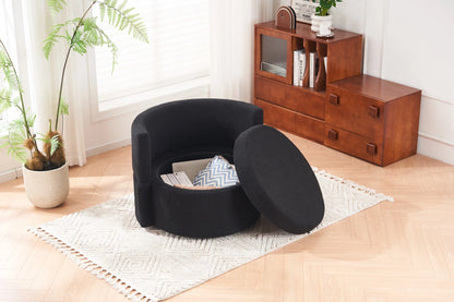Swivel Barrel Chair, Teddy Round Swivel Accent Sofa Chairs with 3 Pillows and Storage, Modern 360 Degree Boucle Swivel Chairs for Living Room, Bedroom, Office (Dark Gray, Teddy)