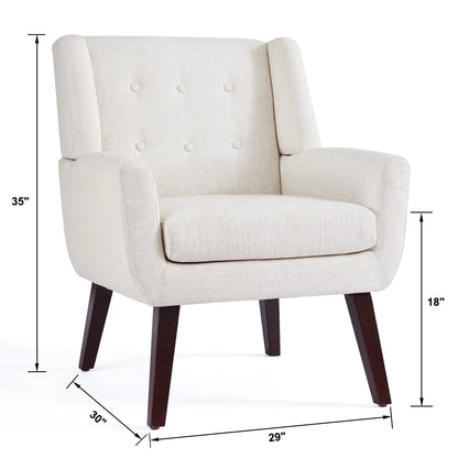 HUIMO  Accent Chair, Button-Tufted Upholstered  Living Room Chairs,  Mid Century Modern Comfy Reading Chairs for Bedroom, Living Room, Beige