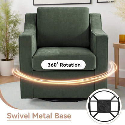 Swivel Accent Chair for Living Room, Modern Upholstered Barrel Arm Chair with Plump Back Pillow, Comfy Club Sofa Reading Chair for Adults (Chenille Navy, Set of 1)