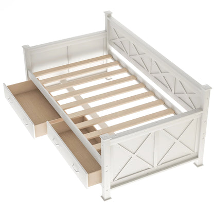 Euroco Twin Size Dayed with 2 Storage Drawers for Bedroom Low Profile Platform Bed, White